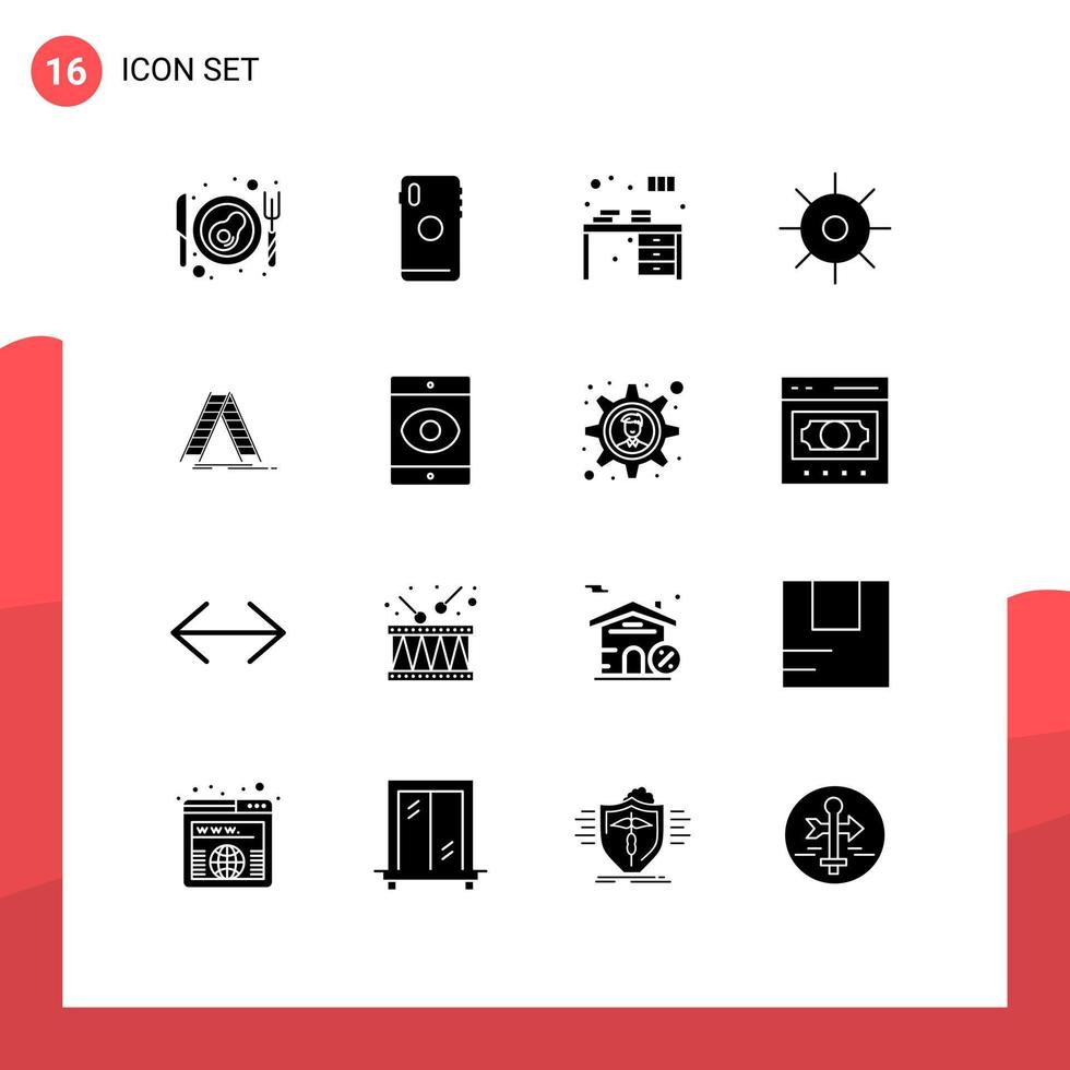 16 Universal Solid Glyphs Set for Web and Mobile Applications ladder science table lab decorate Editable Vector Design Elements