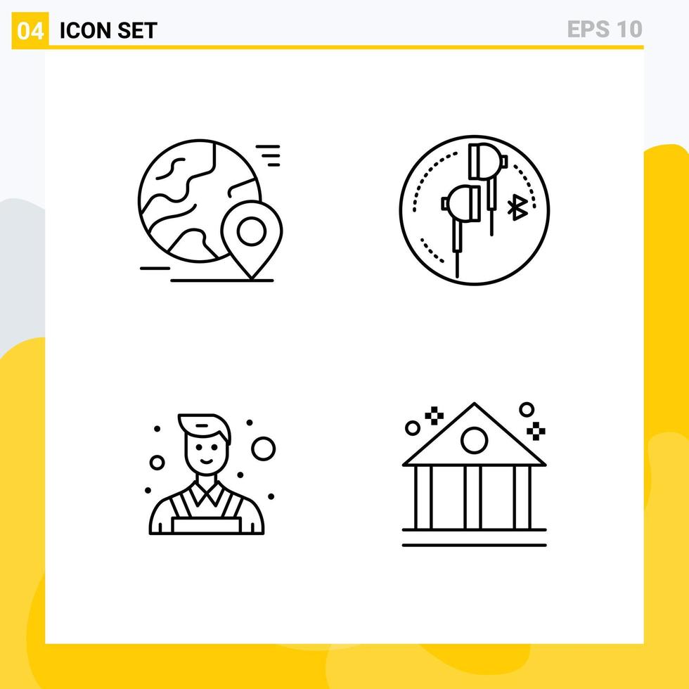 4 Creative Icons Modern Signs and Symbols of globe music world ear painter Editable Vector Design Elements