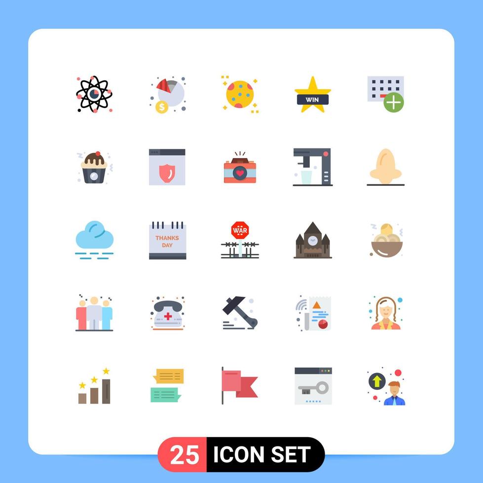 25 User Interface Flat Color Pack of modern Signs and Symbols of add insignia income badges space Editable Vector Design Elements