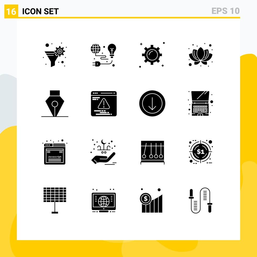 16 glifos sólidos vectoriales temáticos y símbolos editables de elementos de diseño vectorial editables de comercio de la naturaleza del bulbo de la planta de la pluma vector