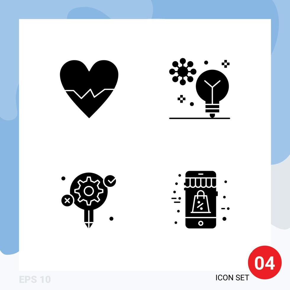 Stock Vector Icon Pack of 4 Line Signs and Symbols for heart idea skin deep learning creative Editable Vector Design Elements