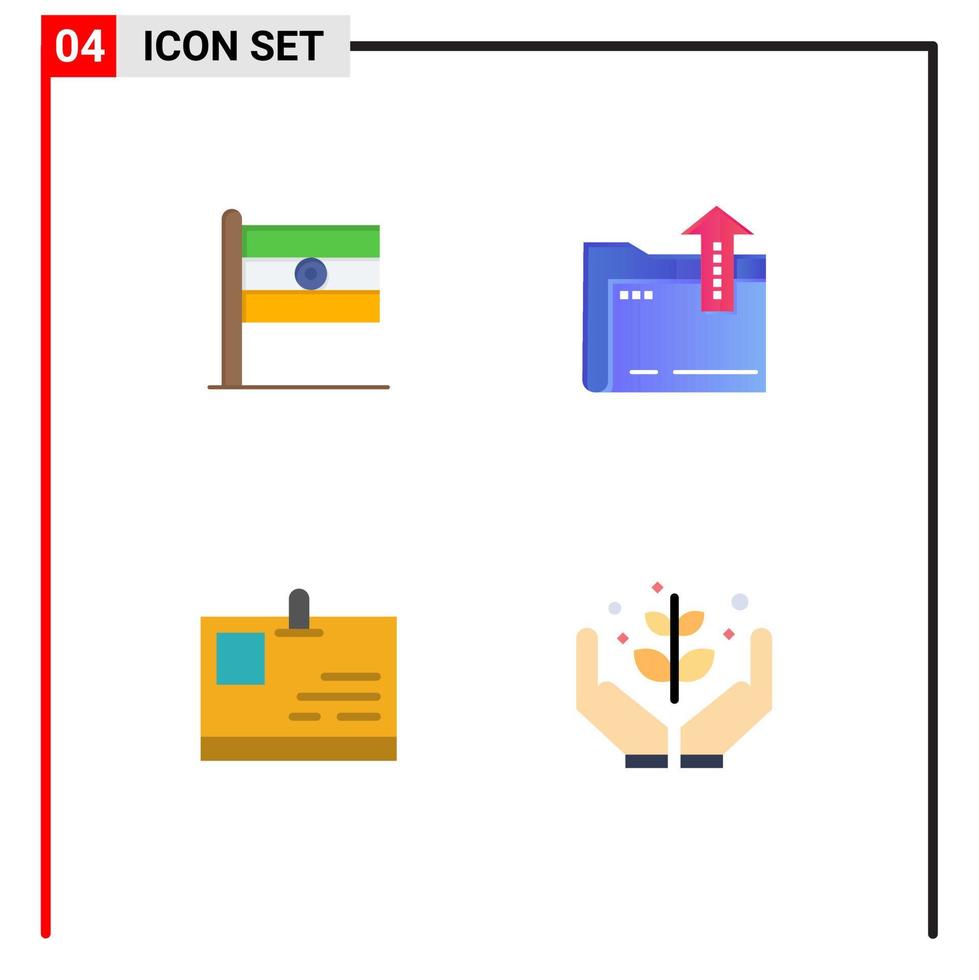 paquete de iconos planos de 4 símbolos universales de los elementos de diseño vectorial editables del paso del archivo del día de la tarjeta de identificación india vector