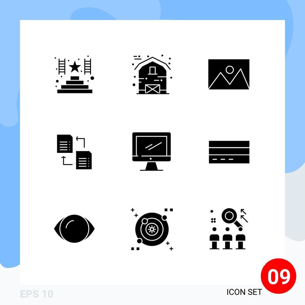 9 Universal Solid Glyph Signs Symbols of monitor scince home share data Editable Vector Design Elements