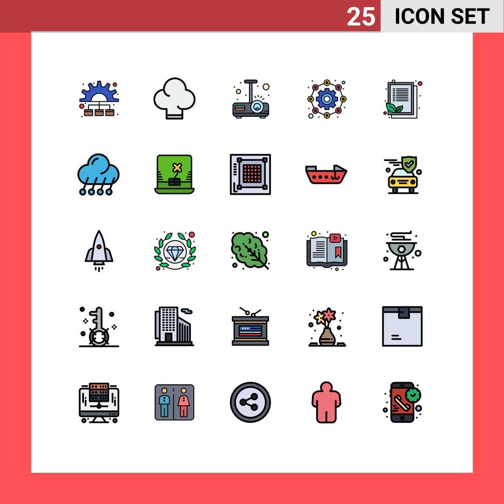 25 líneas rellenas de vectores temáticos colores planos y símbolos editables de lista lista de verificación presentación configuración de trabajo elementos de diseño de vectores editables