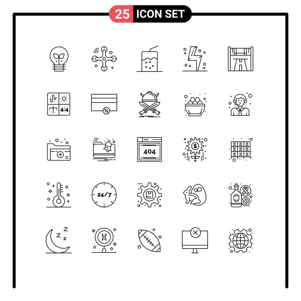 Set of 25 Vector Lines on Grid for start power cocktail energy charge Editable Vector Design Elements