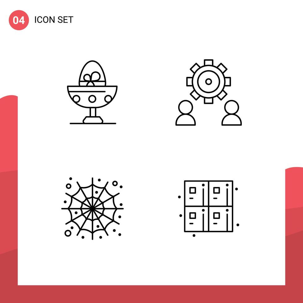 4 User Interface Line Pack of modern Signs and Symbols of boiled user egg employee spider Editable Vector Design Elements