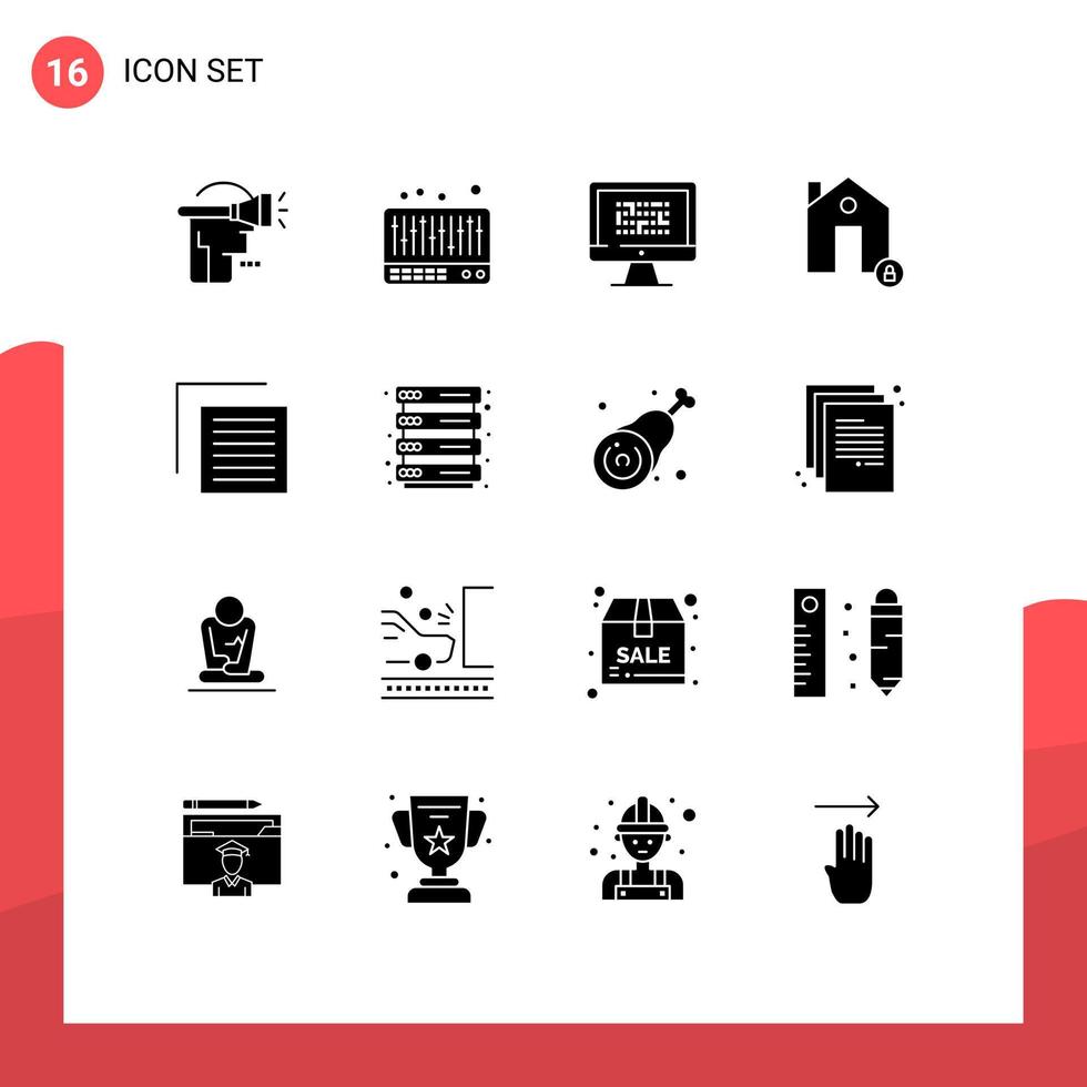 16 Universal Solid Glyphs Set for Web and Mobile Applications protect house data estate problem Editable Vector Design Elements