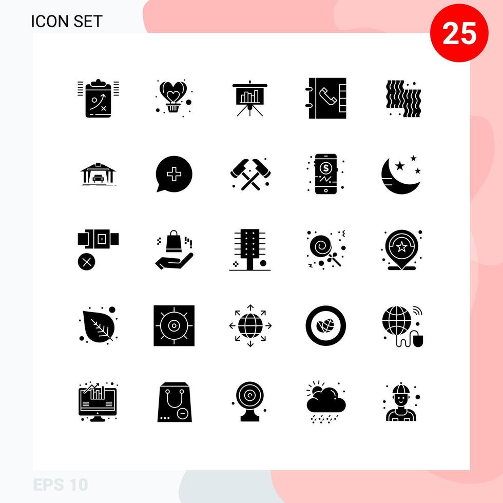 conjunto de 25 iconos de interfaz de usuario modernos signos de símbolos para contactos de corazón de teléfono de carne de vacuno elementos de diseño vectorial editables de powerpoint vector