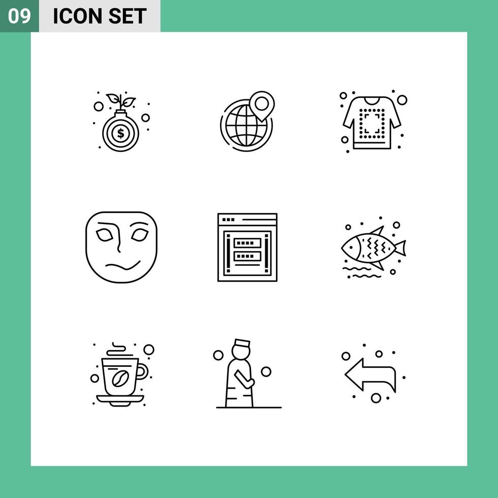 Set of 9 Modern UI Icons Symbols Signs for mask emotion point cheerful shirt Editable Vector Design Elements