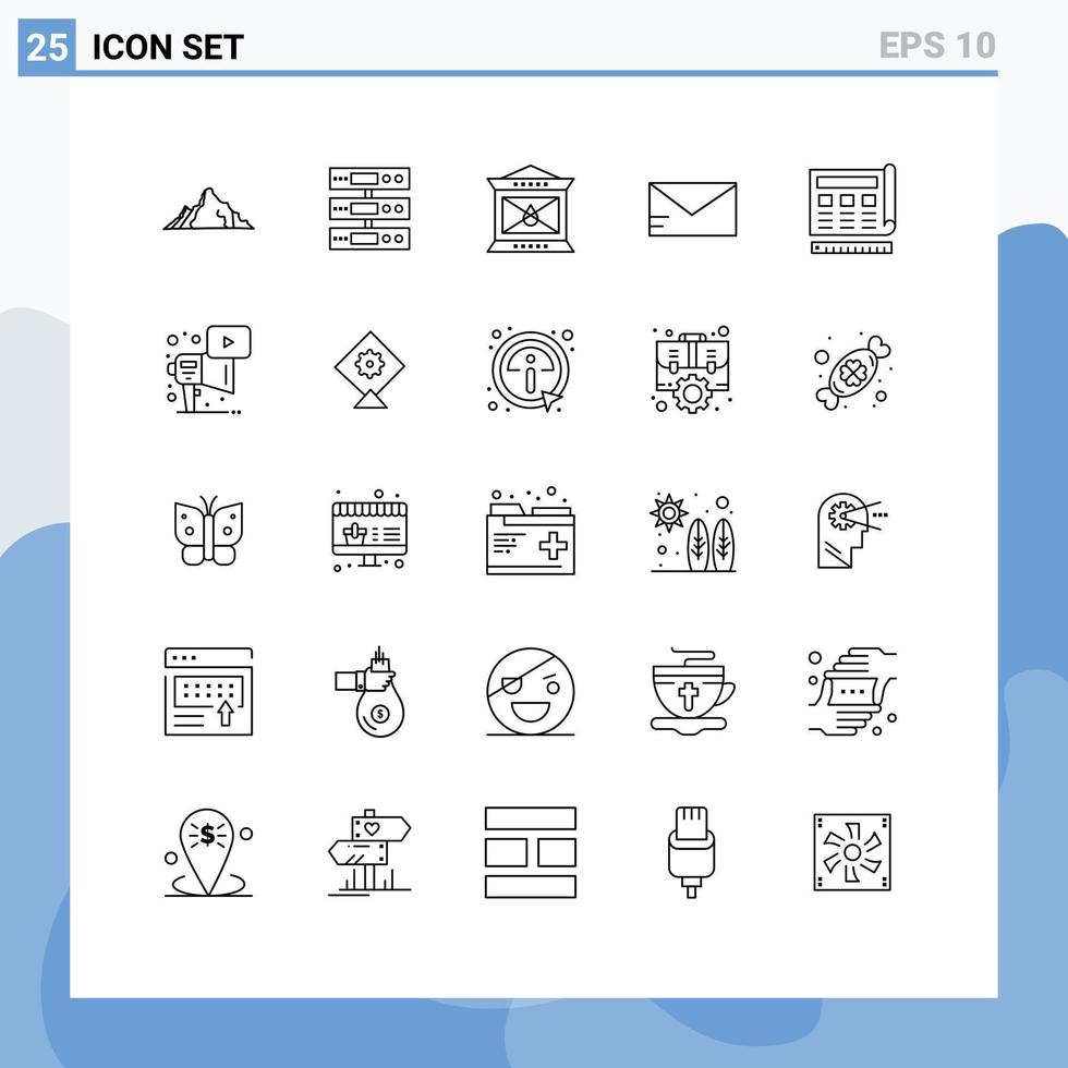 Universal Icon Symbols Group of 25 Modern Lines of blueprint email cloud mail lantern Editable Vector Design Elements