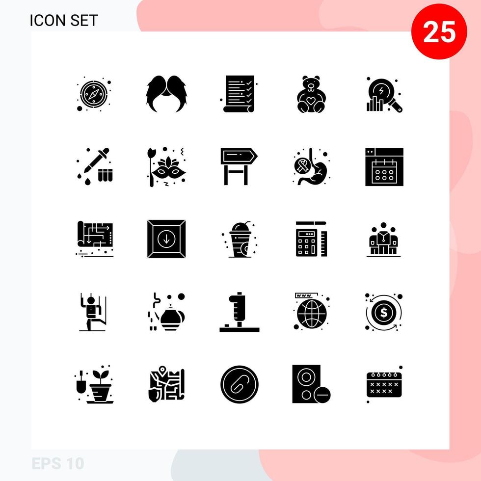 Modern Set of 25 Solid Glyphs and symbols such as data analysis audit wedding love Editable Vector Design Elements