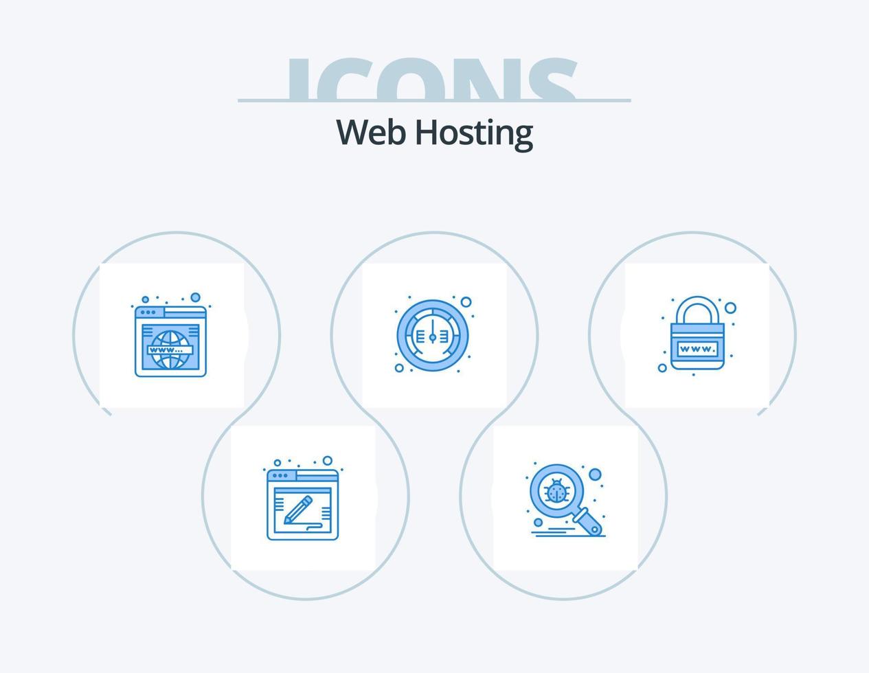 Web Hosting Blue Icon Pack 5 Icon Design. earth. meter. page. internet. world vector