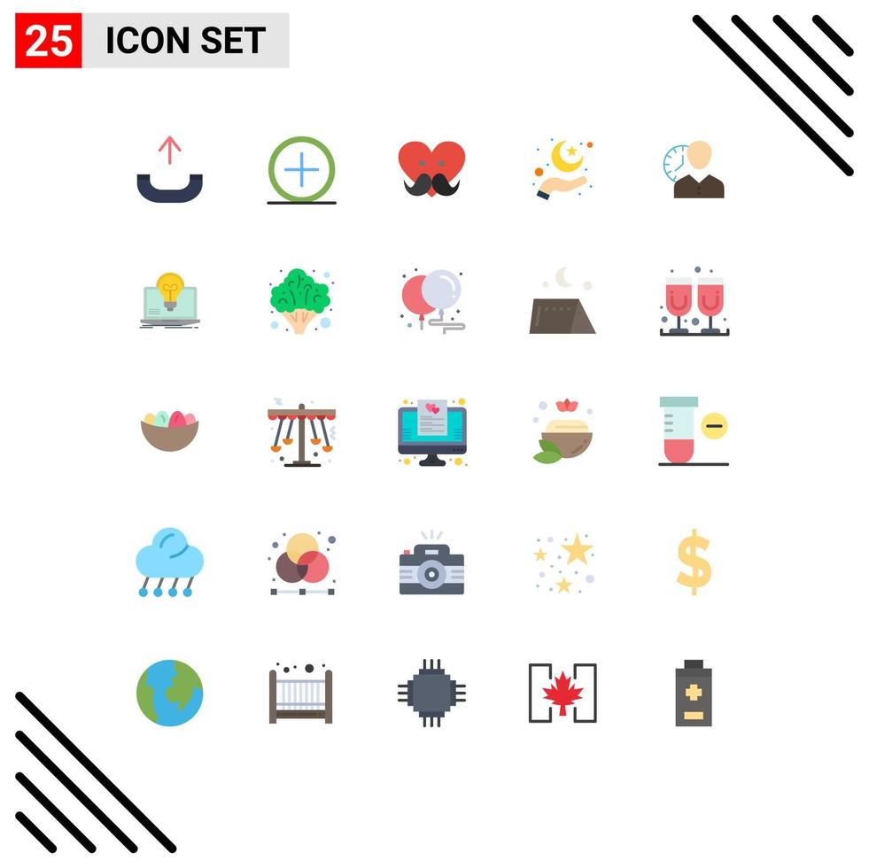 Group of 25 Modern Flat Colors Set for clock moon dad islam care Editable Vector Design Elements