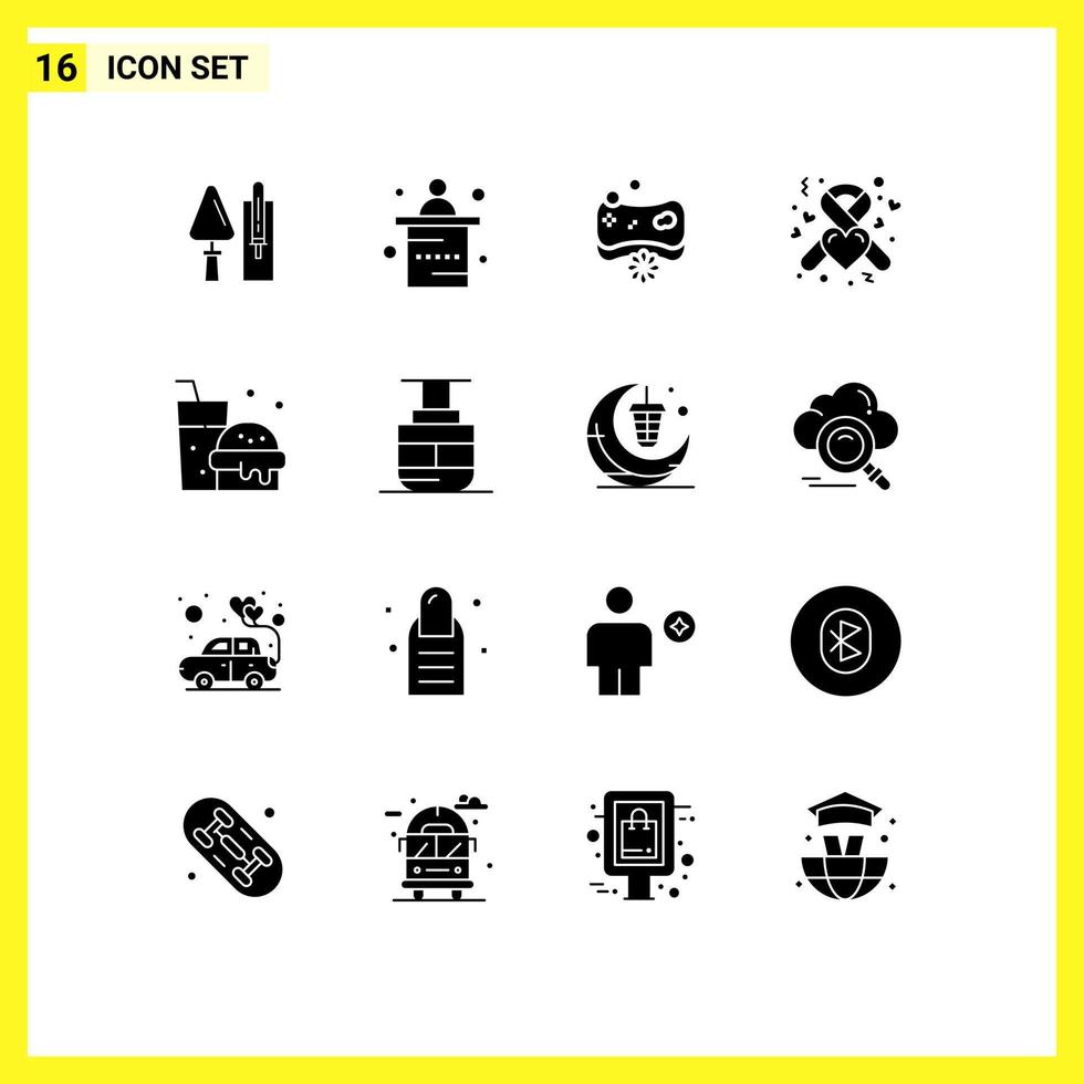 Pictogram Set of 16 Simple Solid Glyphs of drink heart reception health spa Editable Vector Design Elements