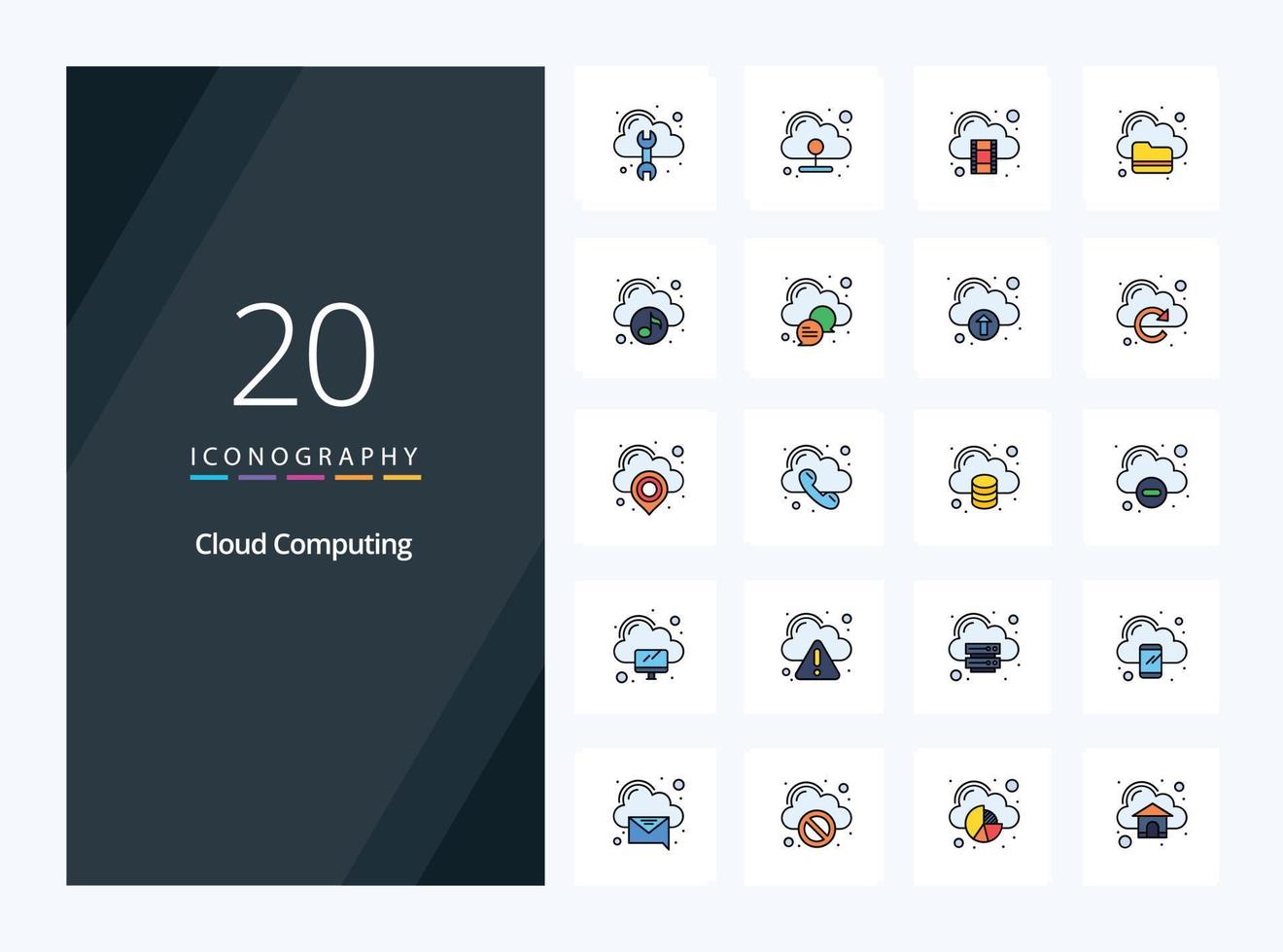 20 Cloud Computing line Filled icon for presentation vector