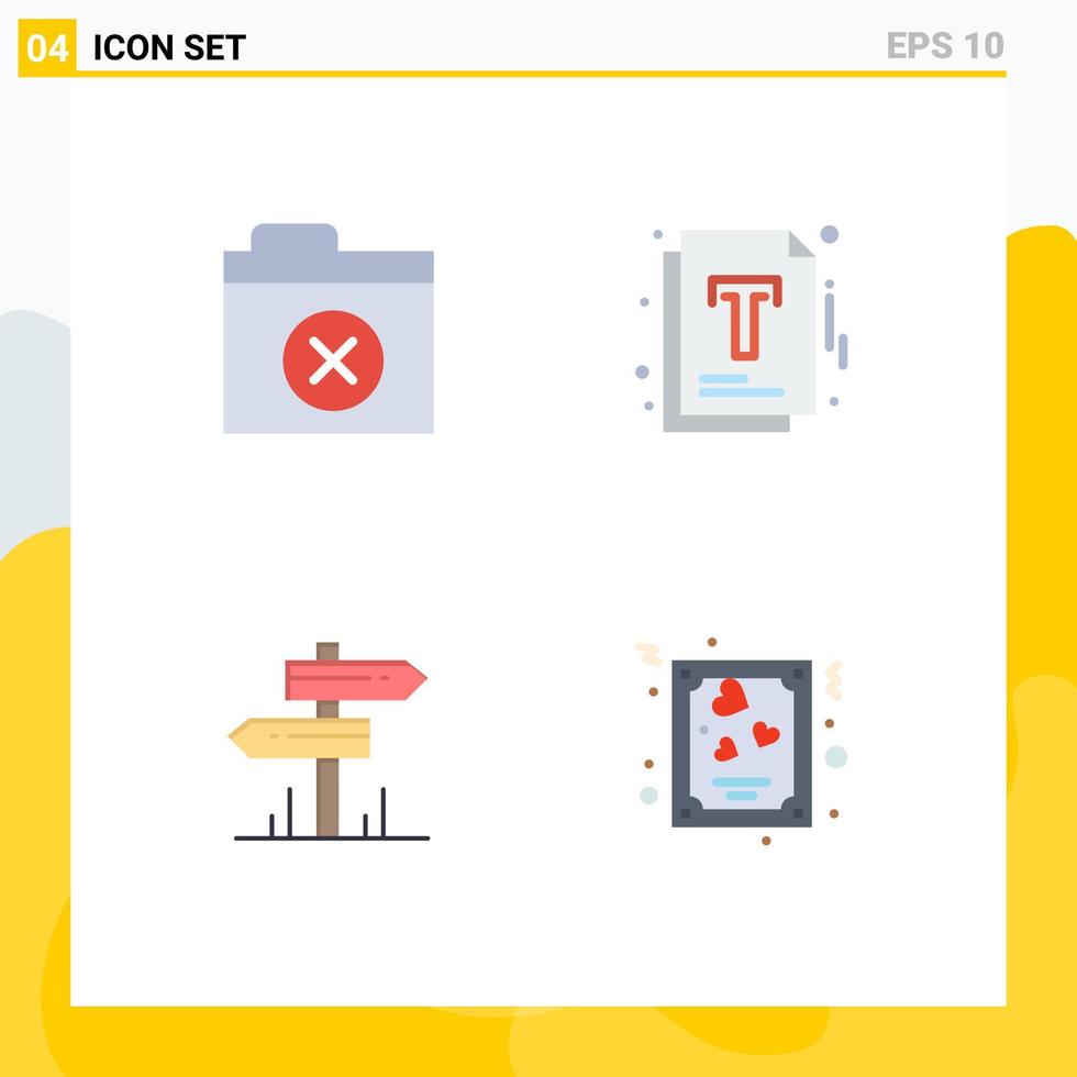 conjunto de pictogramas de 4 iconos planos simples de eliminar tarjeta de optimización de documentos de motel elementos de diseño vectorial editables vector