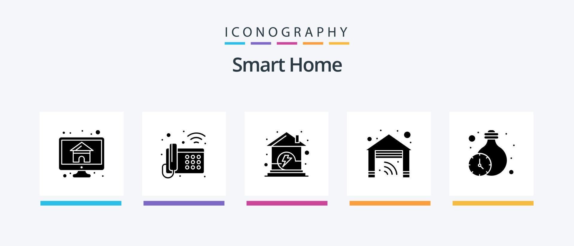 Smart Home Glyph 5 Icon Pack Including home. house. wifi. home. power. Creative Icons Design vector