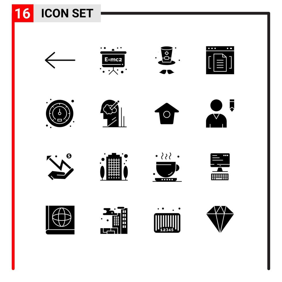Modern Set of 16 Solid Glyphs Pictograph of mind speed ireland meter file Editable Vector Design Elements