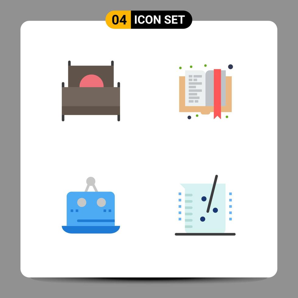 Group of 4 Modern Flat Icons Set for bed cross furniture e book marketing Editable Vector Design Elements