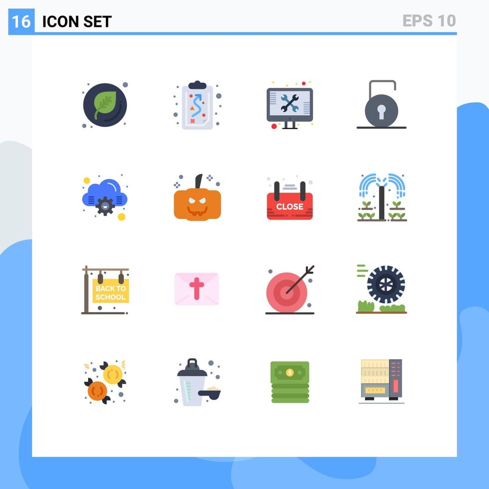 16 Universal Flat Colors Set for Web and Mobile Applications computing security screen protect key Editable Pack of Creative Vector Design Elements