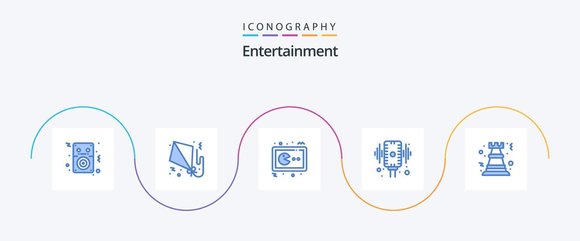 Entertainment Blue 5 Icon Pack Including sound. mic. pac man. record. console vector