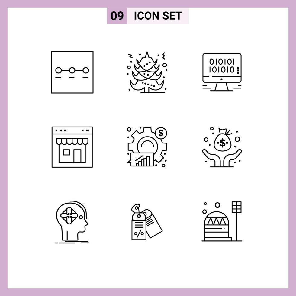 Modern Set of 9 Outlines and symbols such as business analysis management shop online Editable Vector Design Elements