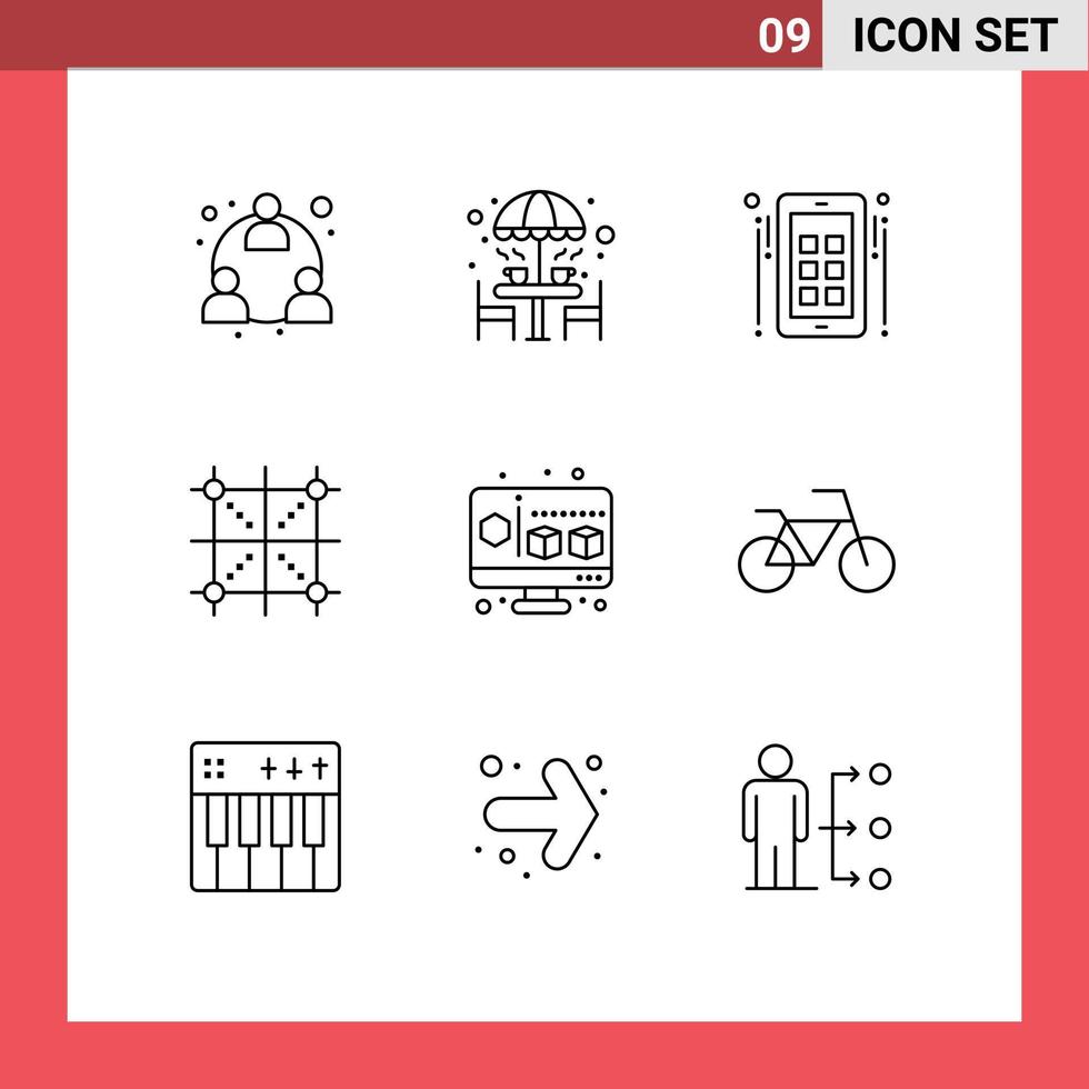 9 iconos creativos signos y símbolos modernos del diseño de paraguas de desarrollo de reglas anuncian elementos de diseño vectorial editables vector