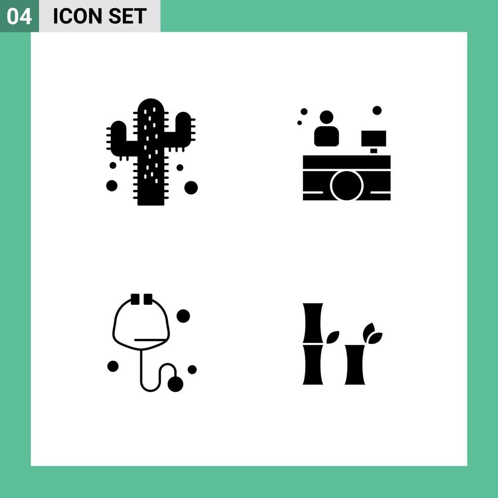 4 iconos creativos signos y símbolos modernos de recepción de hospital de bambú de cactus verificar elementos de diseño de vector editable chino