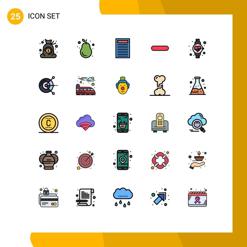 25 User Interface Filled line Flat Color Pack of modern Signs and Symbols of watch remove fresh minus delete Editable Vector Design Elements