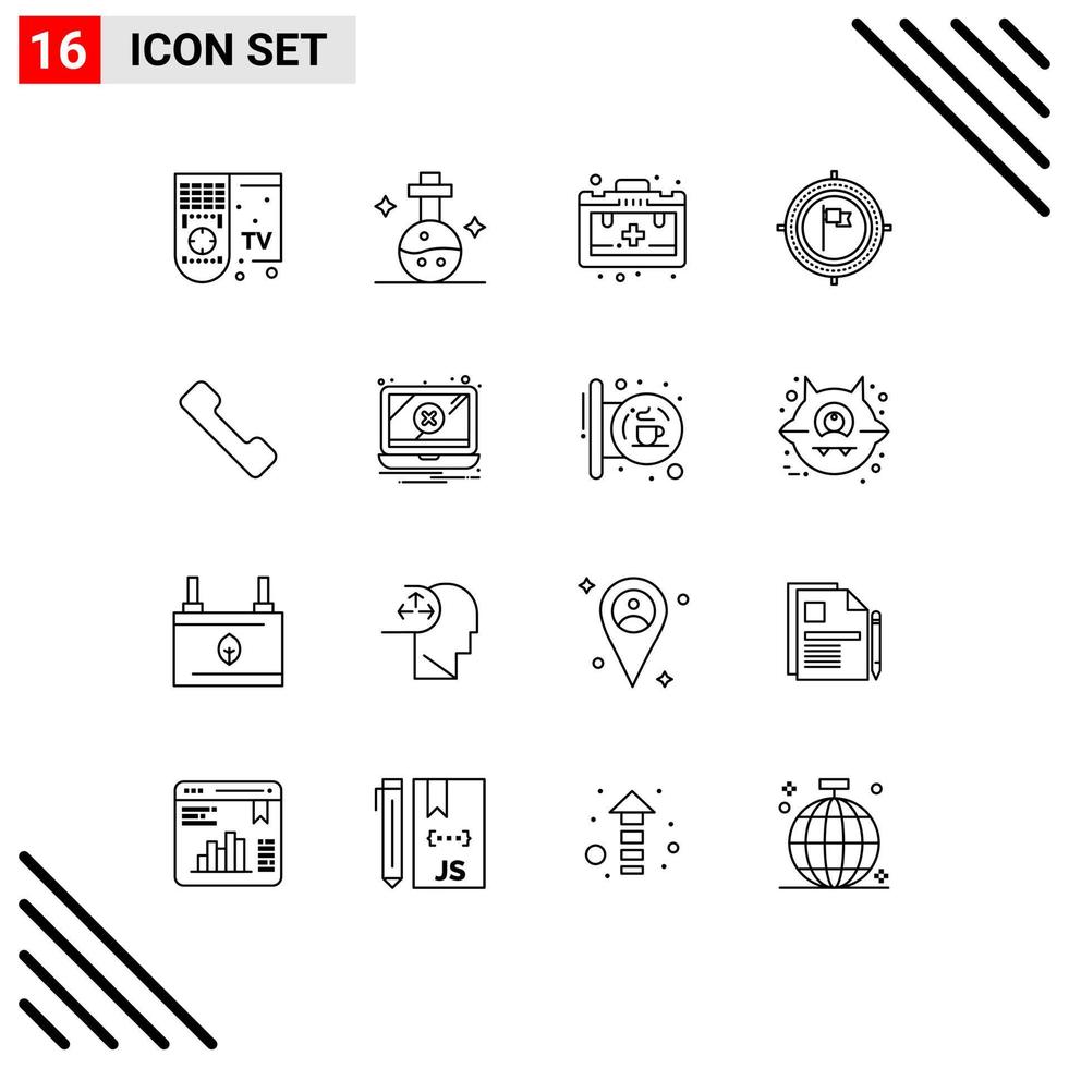 Universal Icon Symbols Group of 16 Modern Outlines of call focus bag flag business Editable Vector Design Elements