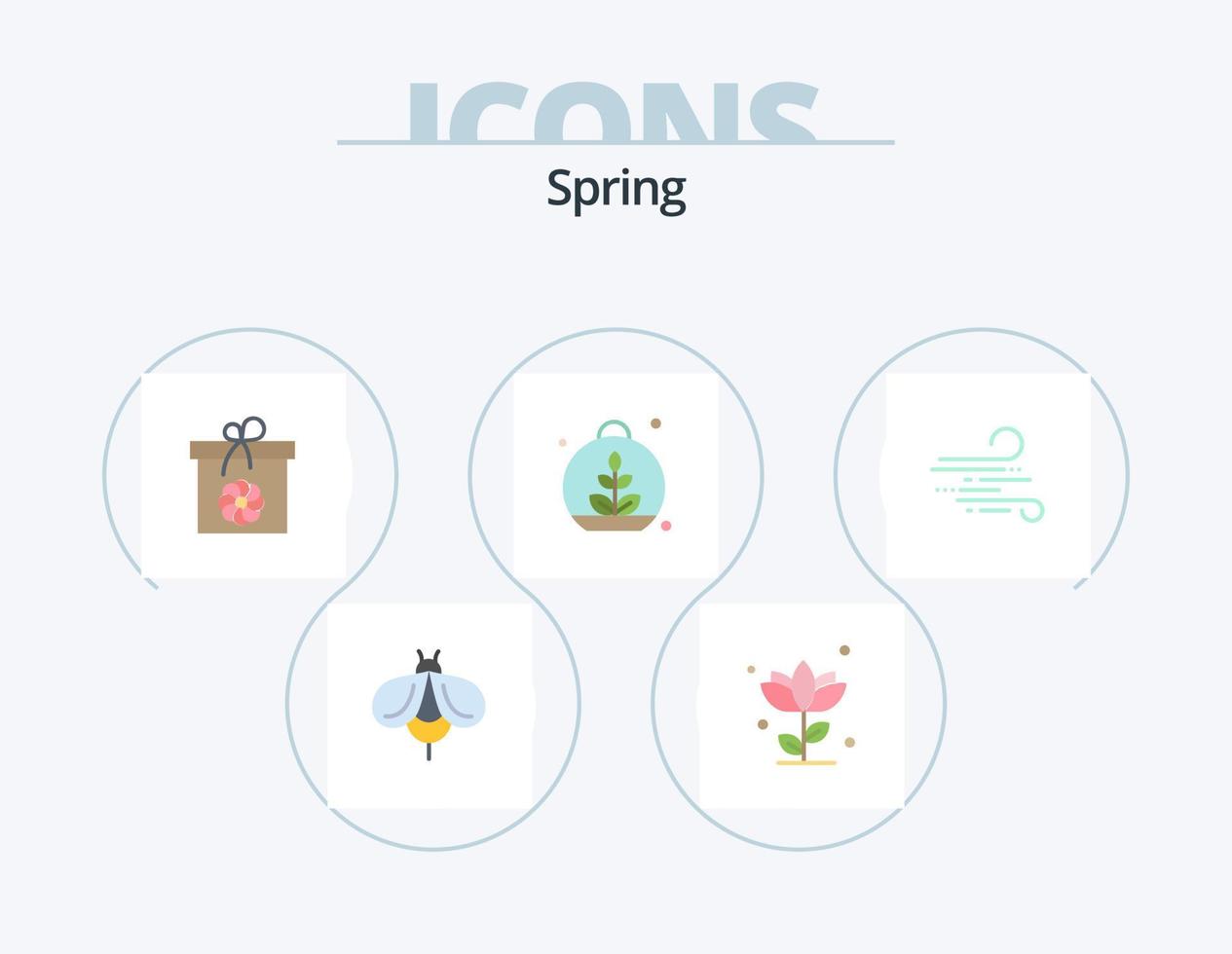 Spring Flat Icon Pack 5 Icon Design. blow. plant. rose. leaf. spring vector