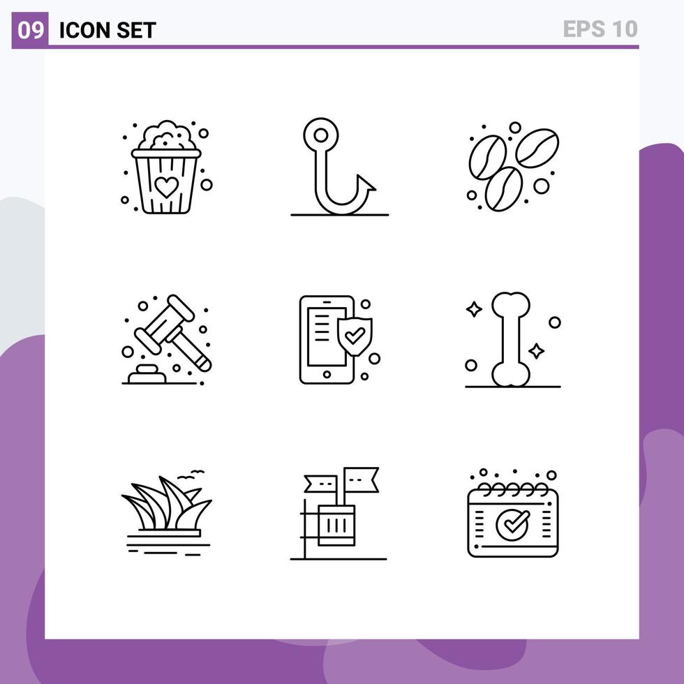 Outline Pack of 9 Universal Symbols of medical security food insurance banking Editable Vector Design Elements