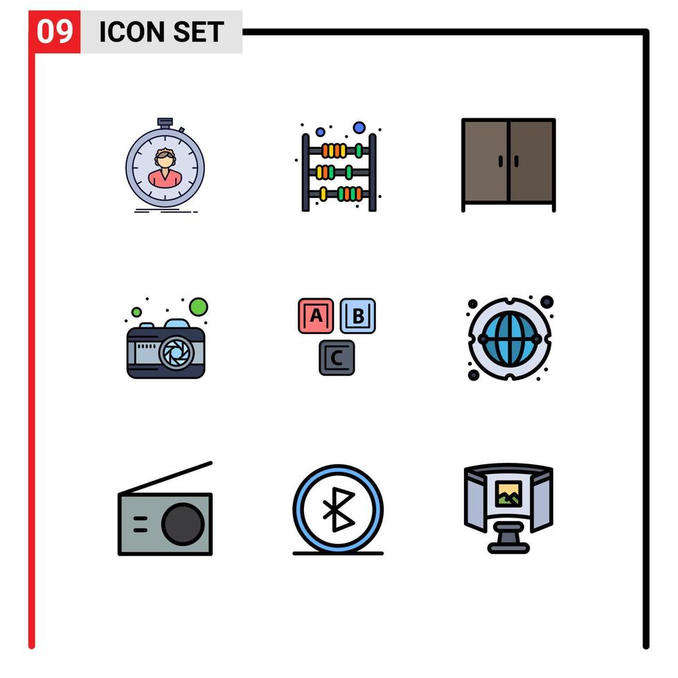 Pictogram Set of 9 Simple Filledline Flat Colors of blocks picture money photo wardrobe Editable Vector Design Elements