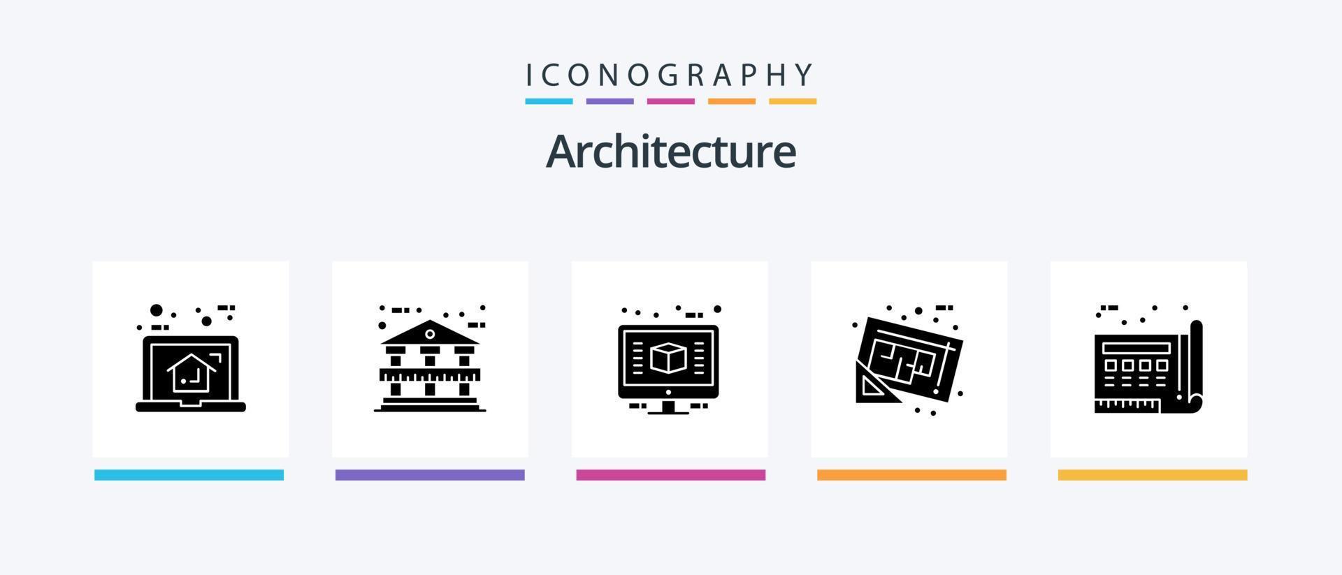 Architecture Glyph 5 Icon Pack Including plan. map. 3d. document. render. Creative Icons Design vector