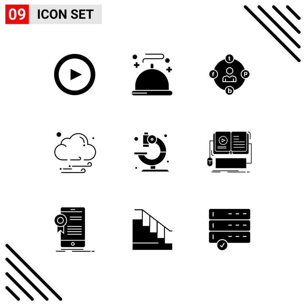 9 iconos creativos signos y símbolos modernos de comunicación de laboratorio de microscopio clima nube elementos de diseño vectorial editables vector