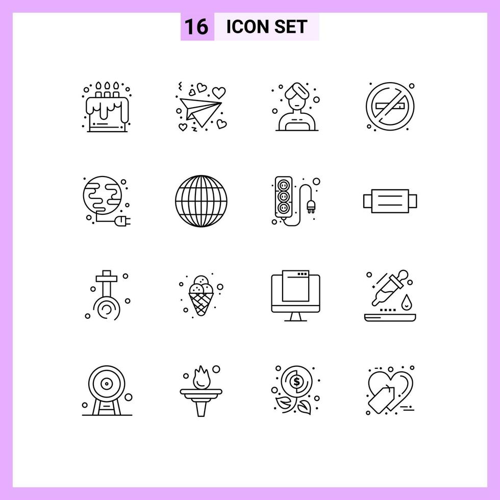 16 Thematic Vector Outlines and Editable Symbols of globe plug care energy place Editable Vector Design Elements