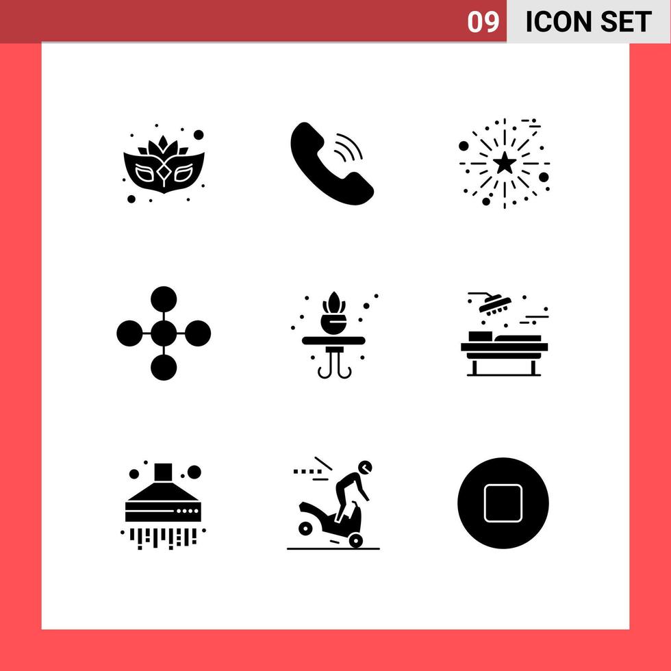 Pack of 9 creative Solid Glyphs of hospital living salute home network Editable Vector Design Elements