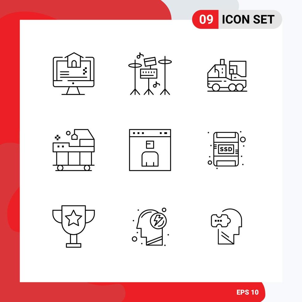 Pack of 9 Modern Outlines Signs and Symbols for Web Print Media such as browser treatment biology service bed Editable Vector Design Elements