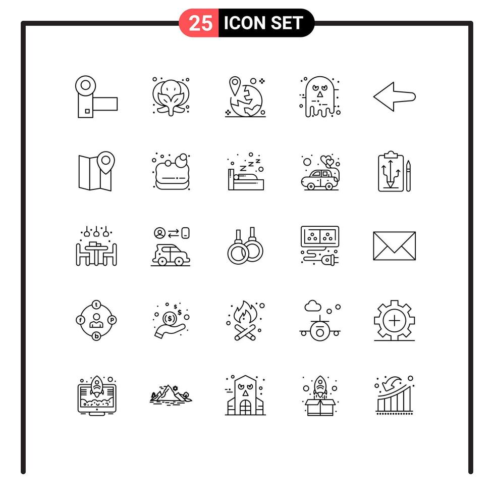 25 User Interface Line Pack of modern Signs and Symbols of scary ghost gps face navigation Editable Vector Design Elements