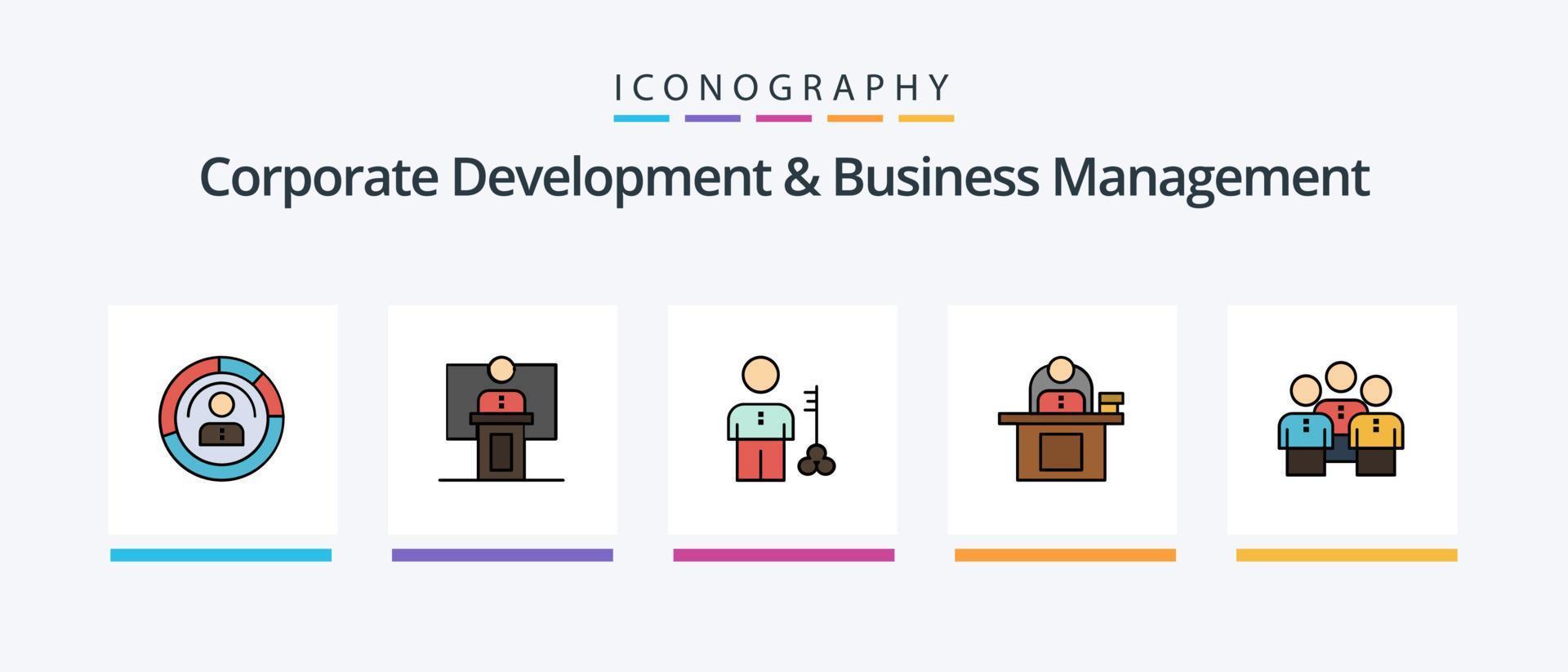 Corporate Development And Business Management Line Filled 5 Icon Pack