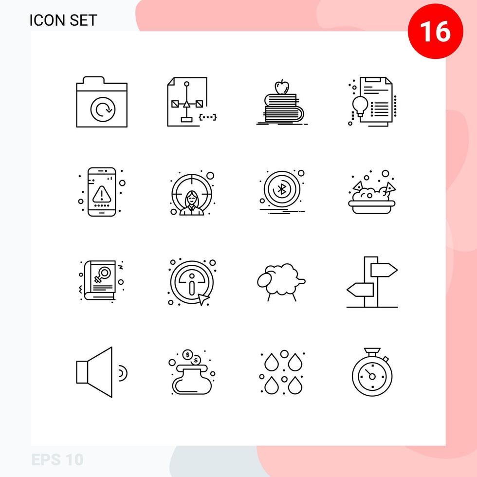 Pictogram Set of 16 Simple Outlines of app invention back to school digital apple Editable Vector Design Elements