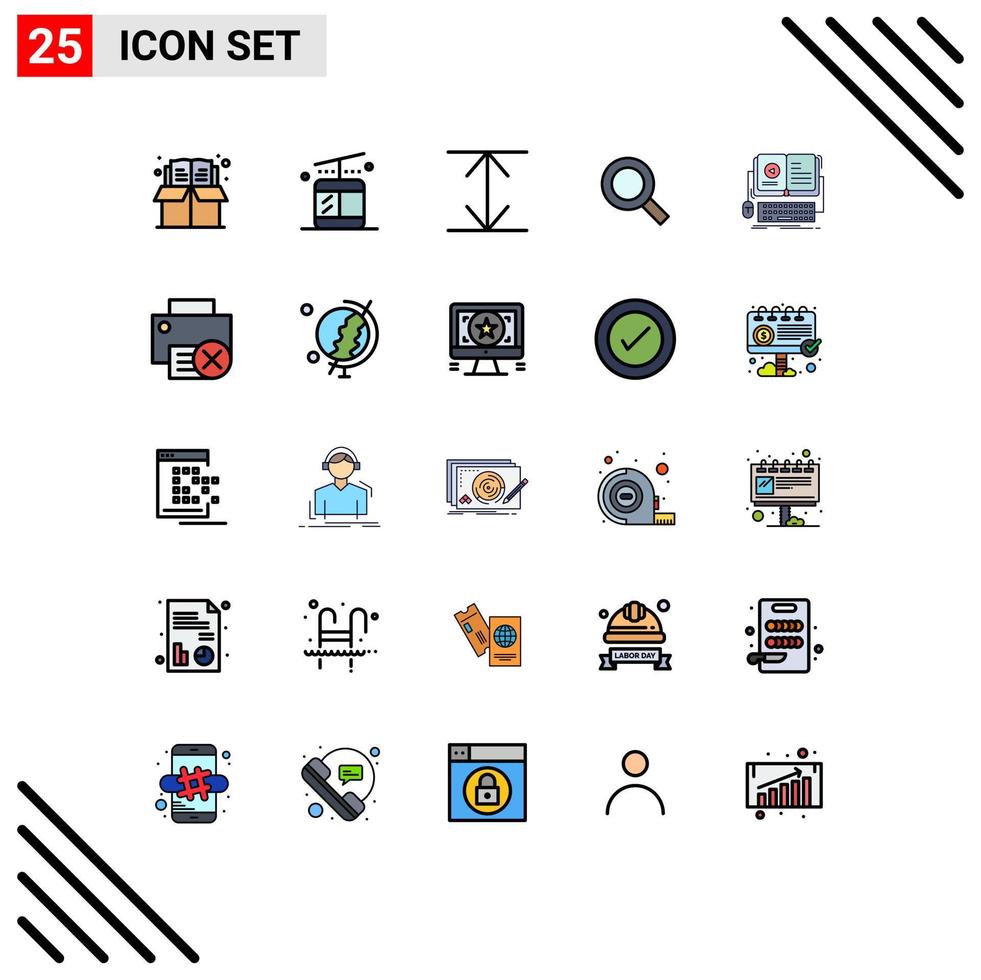 25 Universal Filled line Flat Colors Set for Web and Mobile Applications video interactive expand ebook find Editable Vector Design Elements