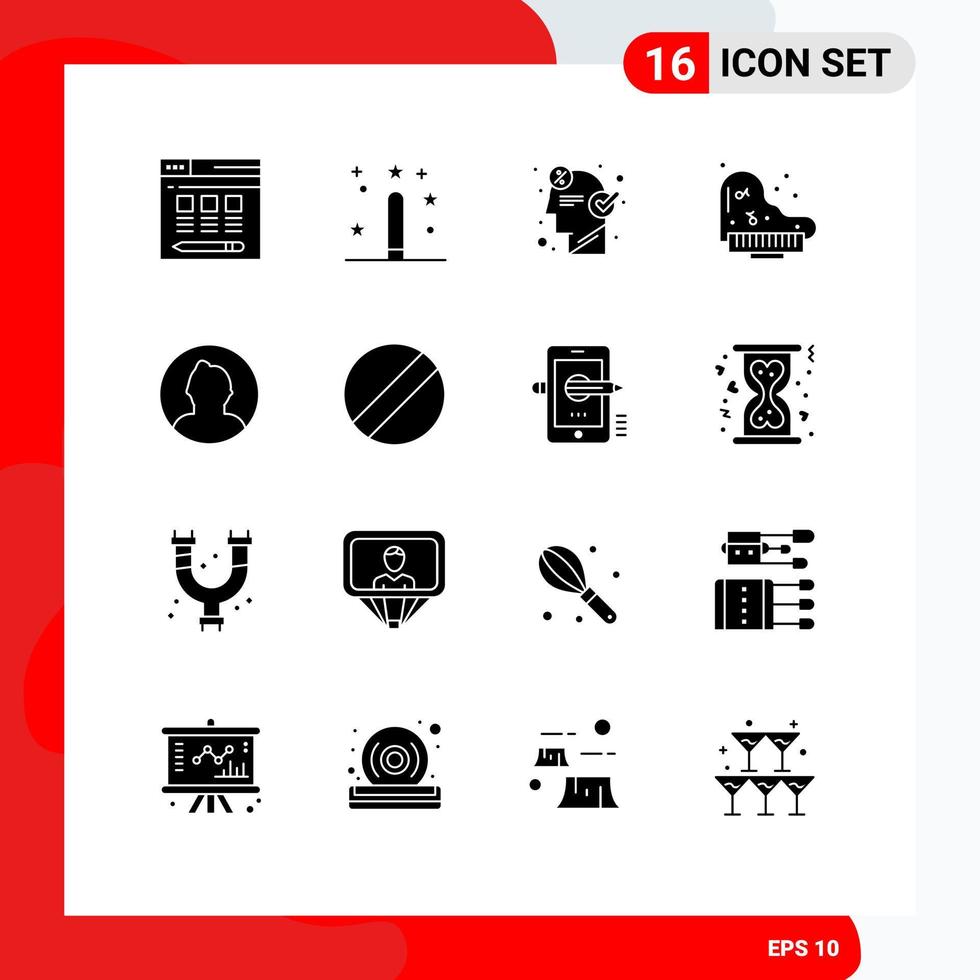 User Interface Pack of 16 Basic Solid Glyphs of man piano brain instrument seo Editable Vector Design Elements