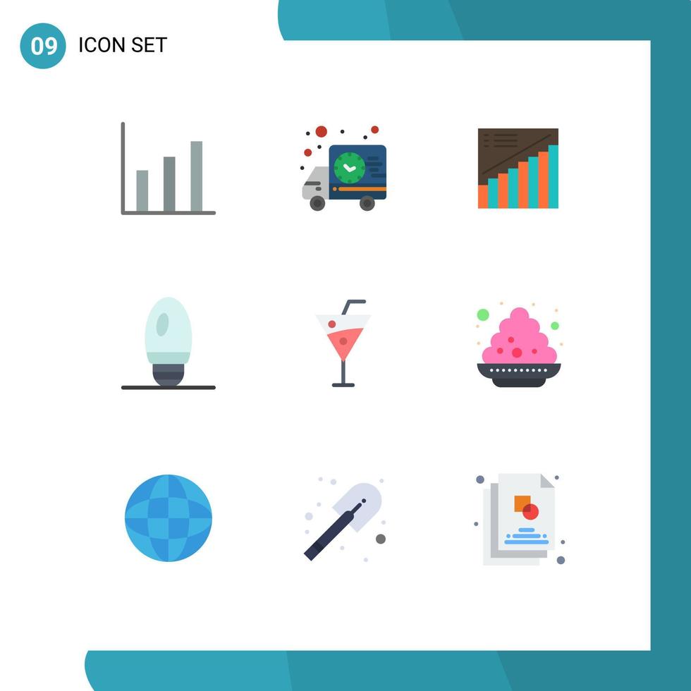 Modern Set of 9 Flat Colors and symbols such as beverage beach graph lamp bulb Editable Vector Design Elements