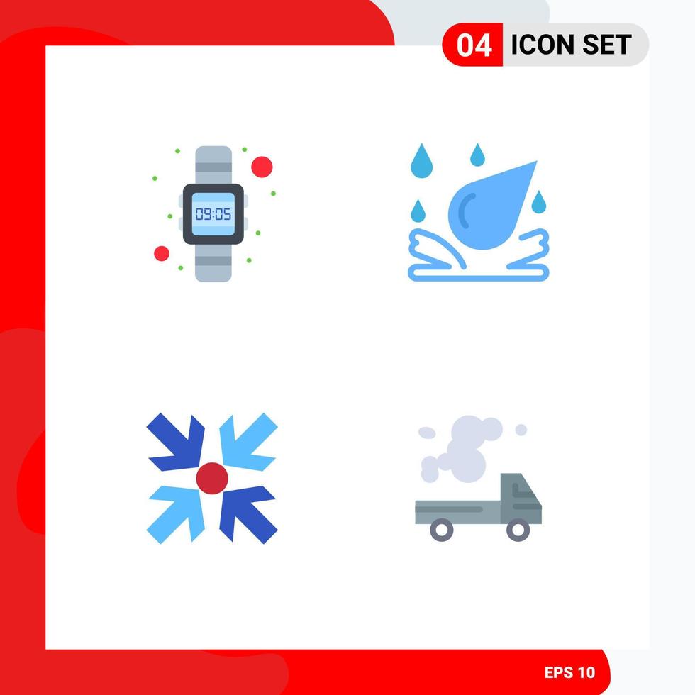 paquete de iconos planos de 4 símbolos universales de elementos de diseño vectorial editables de camión de elemento de reloj de mano minimizado digital vector
