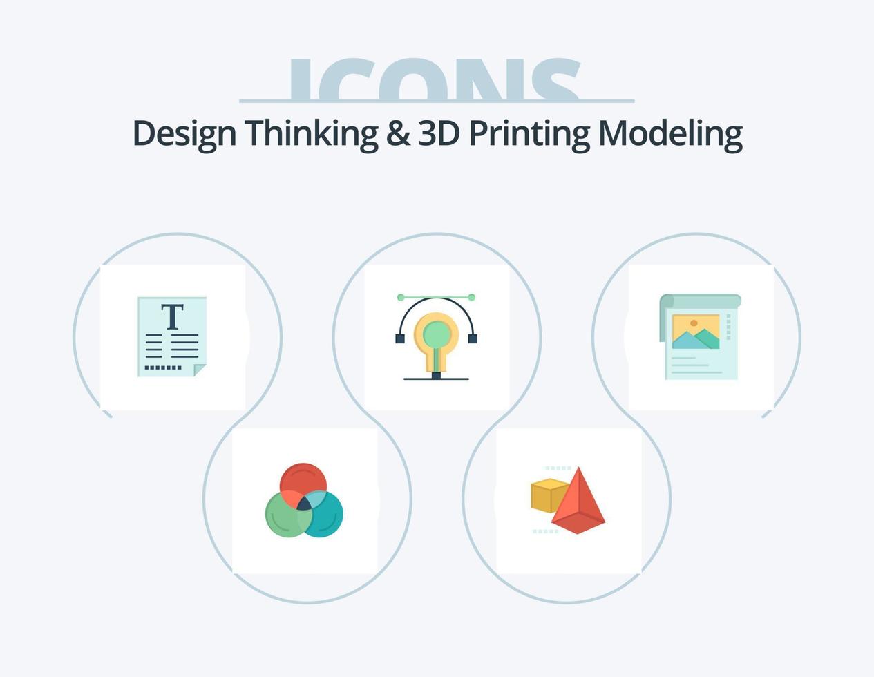 Design Thinking And D Printing Modeling Flat Icon Pack 5 Icon Design. brosher. wallpaper. poster. cleander. idea vector