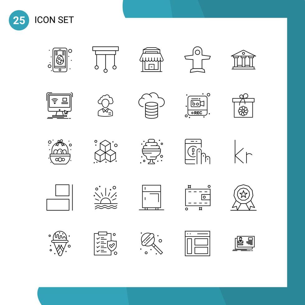 Group of 25 Modern Lines Set for money bank building vehicles takeoff Editable Vector Design Elements