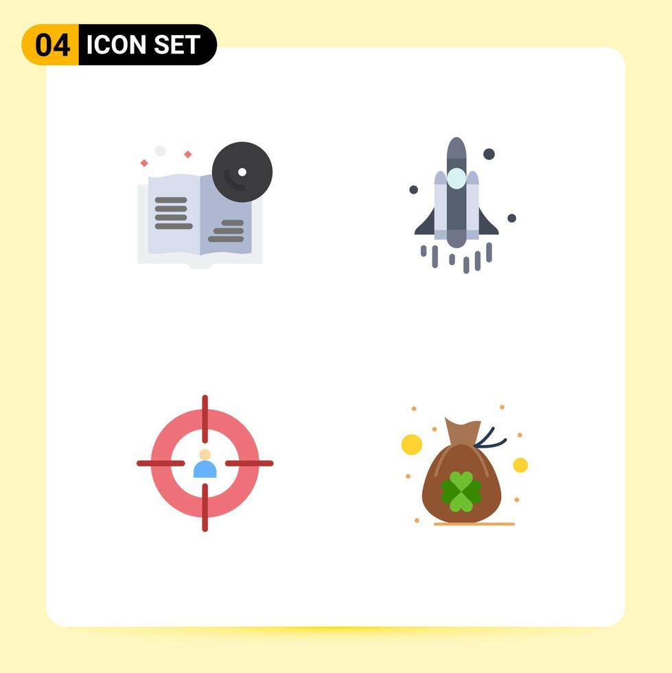 4 Flat Icon concept for Websites Mobile and Apps book goal cd space person Editable Vector Design Elements