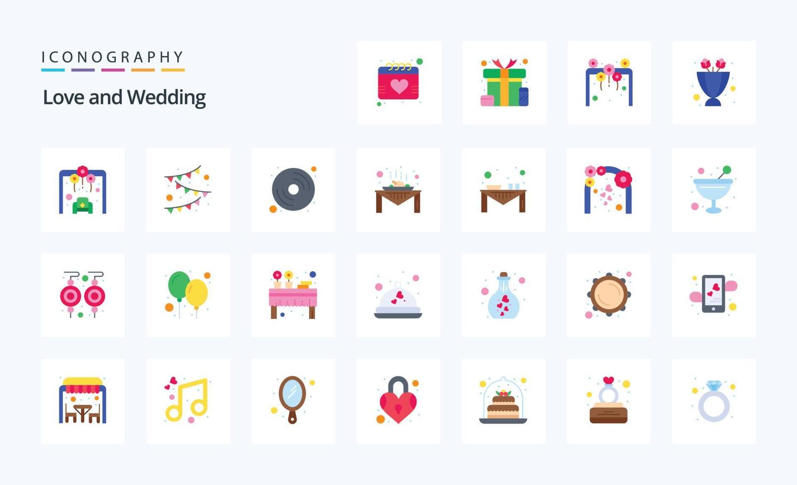 25 Wedding Flat color icon pack vector