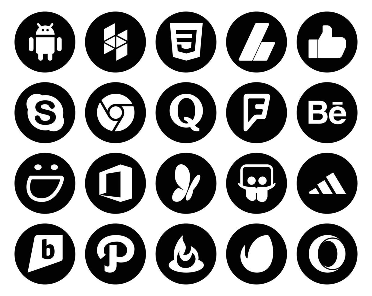 Paquete de 20 íconos de redes sociales que incluye adidas msn chrome office behance vector